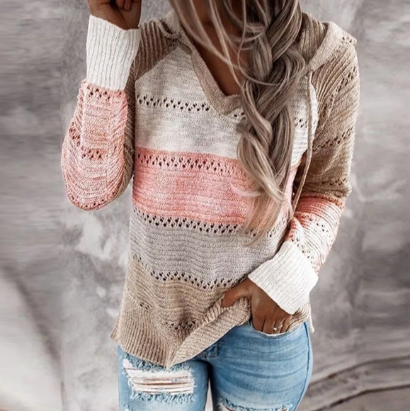 Sweaters - ⭐Fun Striped Perforated Hoodie